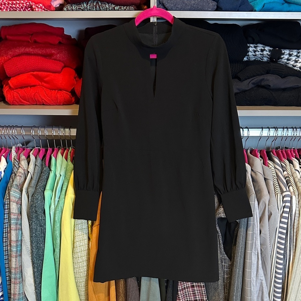 Banana Republic black long sleeve mock neck back zipper closure lined dress 2P